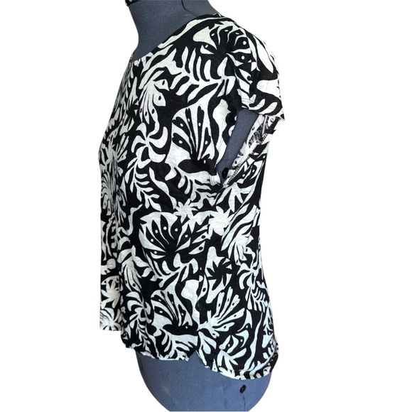 Rachel Zoe Black & White Asymmetrical Cap Sleeve Blouse 100% Linen - Picture 4 of 7
